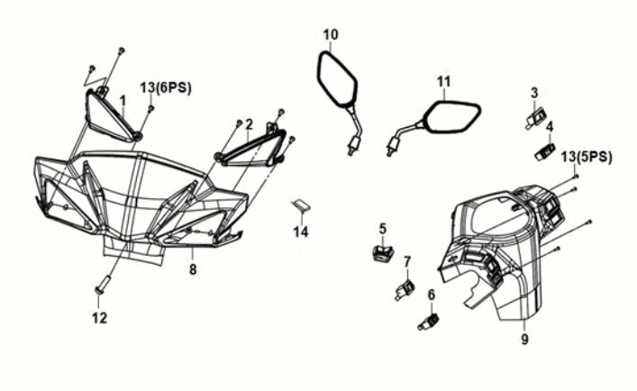 Handle pipe - handle cover Sym Orbit III 50 E5 Rich Grey (GY-430C)