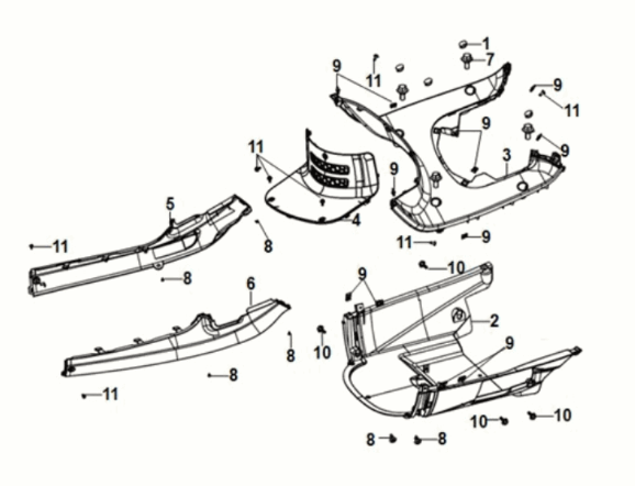 Inner fender - floor panel - center cover Sym Fiddle IV 125i AC CBS E5 2020-2021 WHITE (WH-8028P)