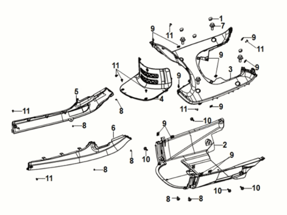 Inner fender floor panel center cover Sym Fiddle IV 50 E5 Matt Indigo (BUP-275U)