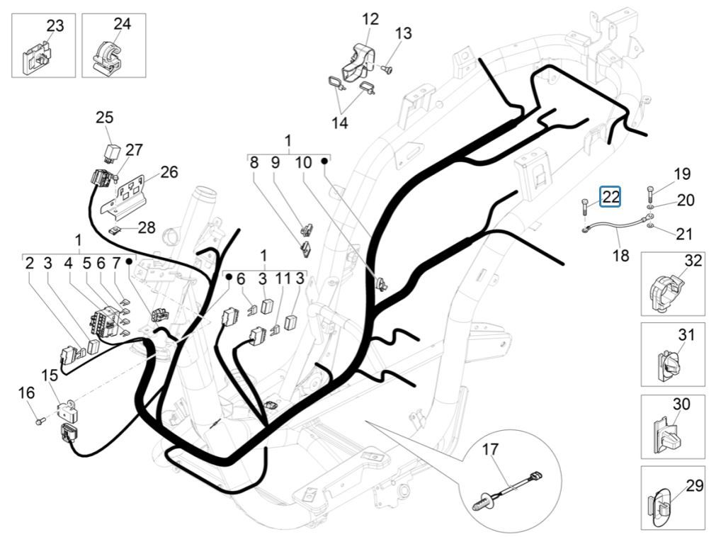 Piaggio Medley 125 ABS E5 2021-2022 wiring harness (EMEA)