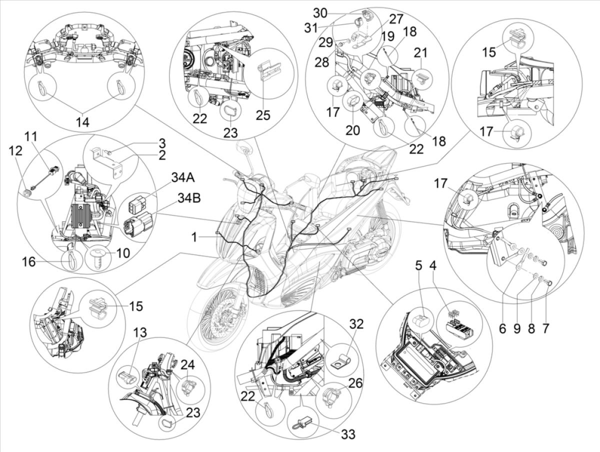Piaggio Beverly 300 IE ABS E4 2016 - 2020 wiring harness (EMEA)
