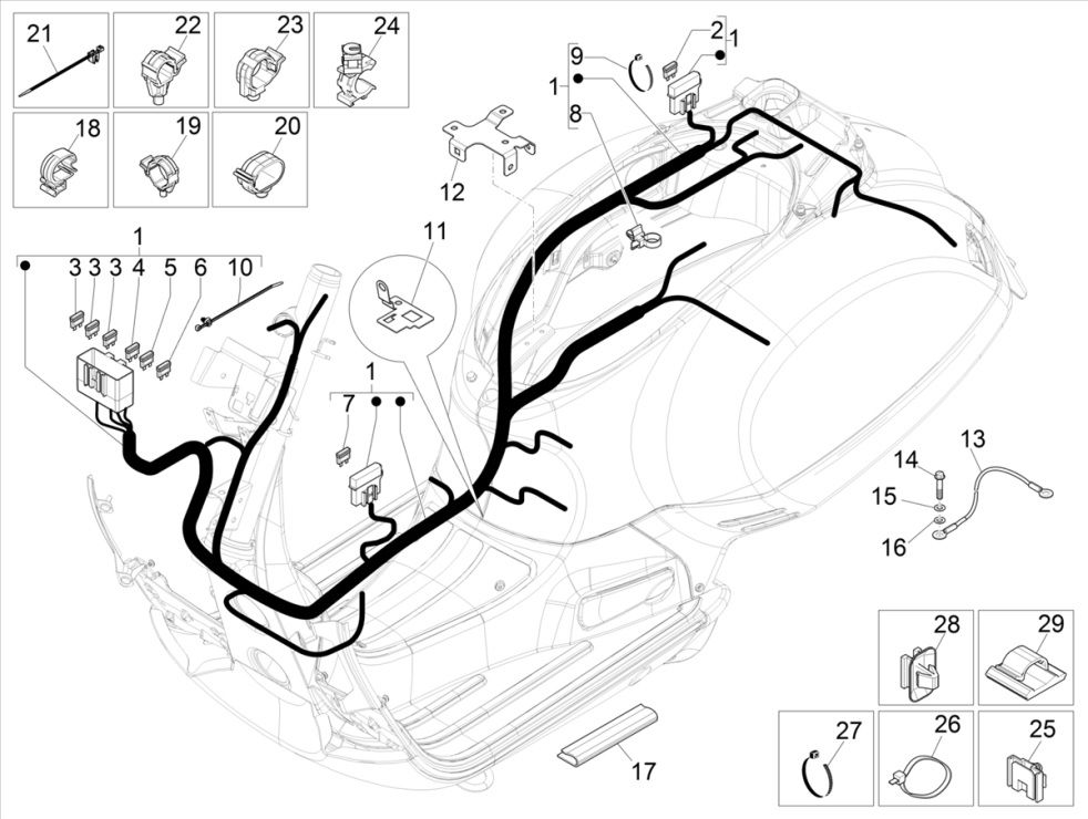 Vespa GTS 300 HPE 4T 4V IE ABS E4 2019 (EMEA) wiring harness