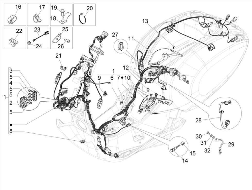 Vespa Primavera 4-stroke 3V wiring harness (euro5 injection IGET)