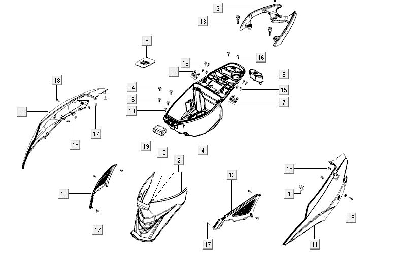 kapdels-rear Kymco Agility RS 4-stroke white 09