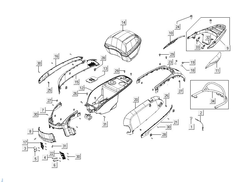 Rear body panels Kymco Like 50 4T AC white