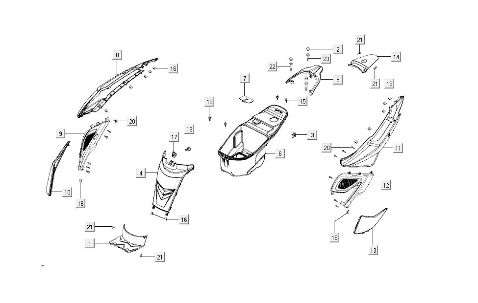 rear kapdelen Kymco Super8 4-stroke v.a 2009 white