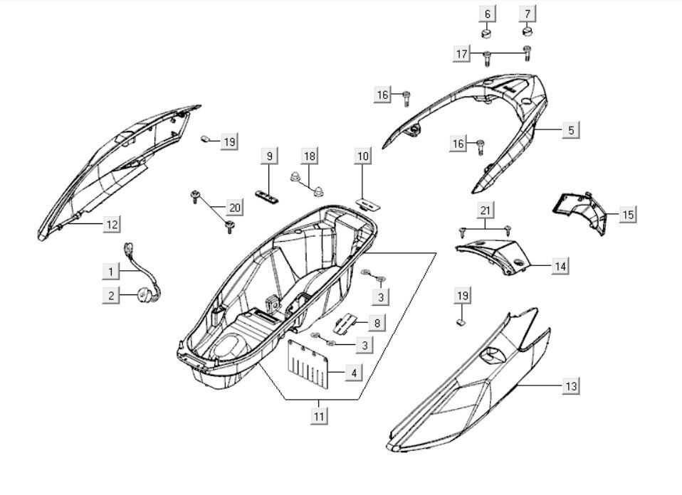 Rear body panels Kymco Downtown 300i 4T LC white