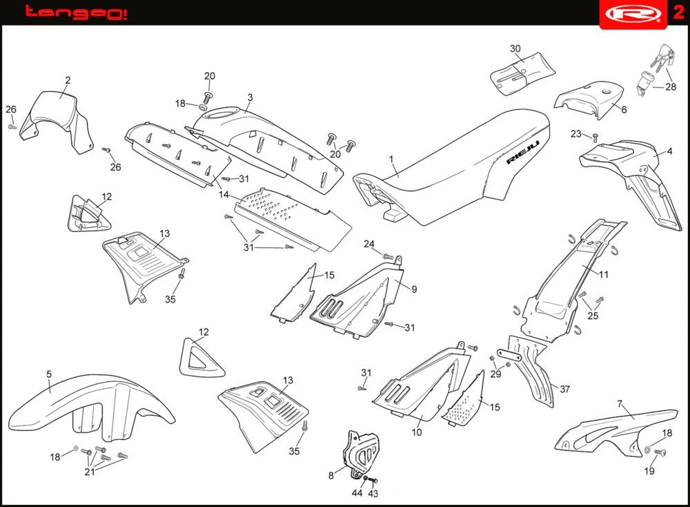 Kapdelen Rieju Tango orange 2008 2-stroke