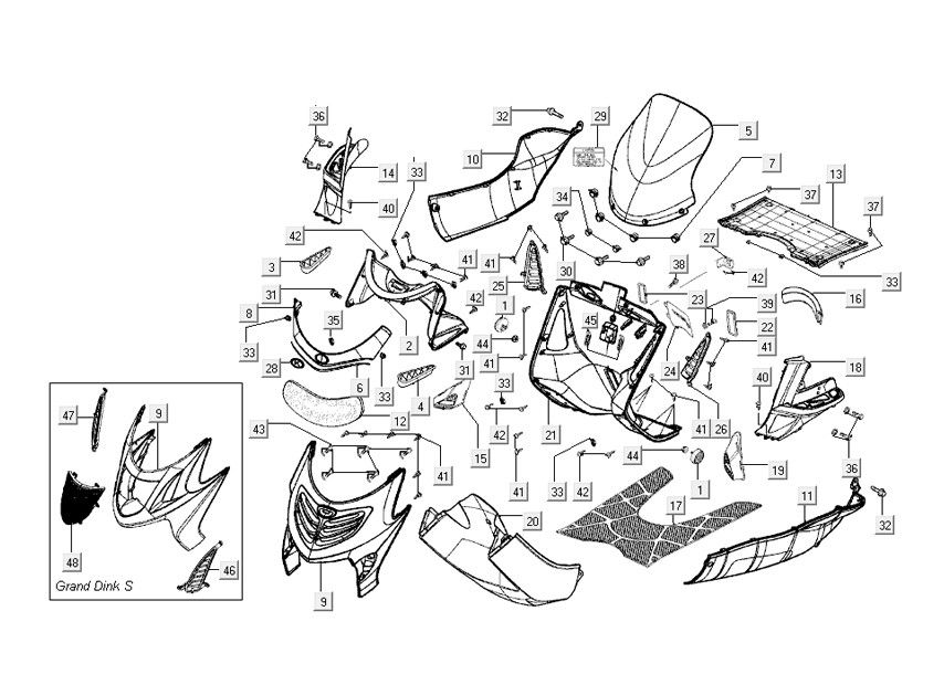 Kymco Grand Dink 2-stroke Titanium front middle caps