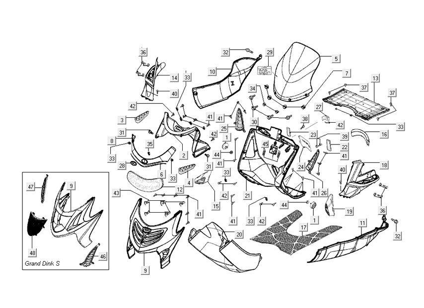 front middle caps Kymco Grand Dink 2-stroke Silver