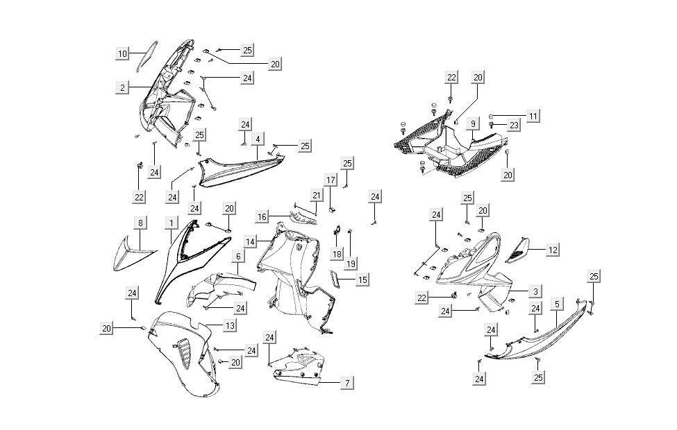 covers front middle Kymco Super8 4-stroke from 2009 red