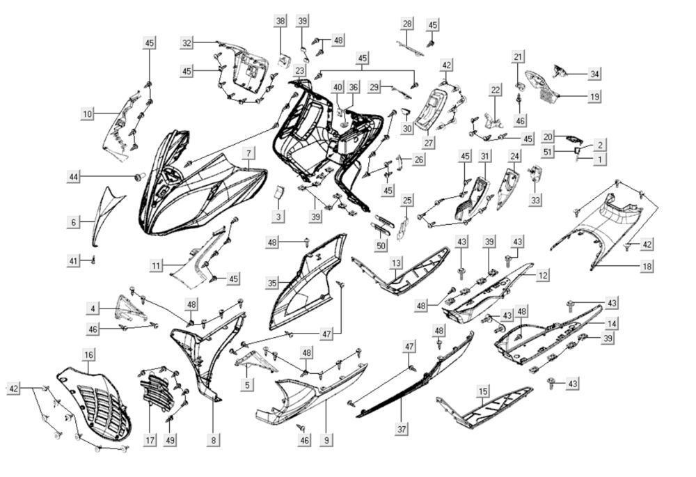 Front covers Kymco Xciting 400i Pearly Black