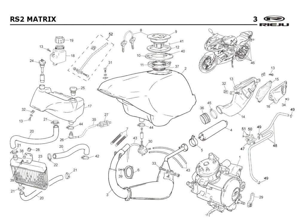 Cooling- Fuel Tank- Exhaust Rieju Rs2 yellow 2005 2-stroke