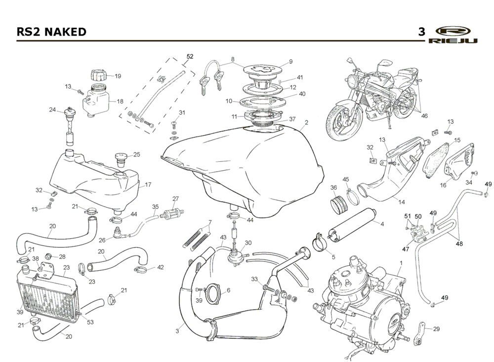 Cooling- Fuel Tank- Exhaust Rieju Rs2 Naked black 2005 2-stroke
