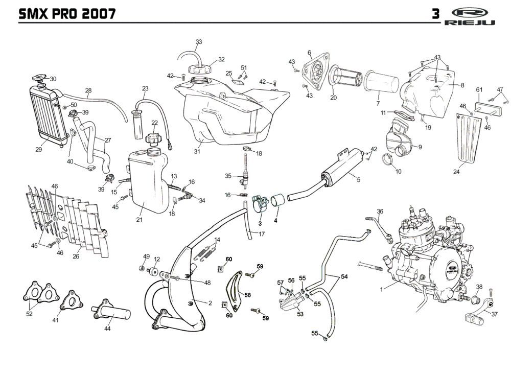 Cooling- Fuel tank- Exhaust Rieju SMX pro orange 2008 2-stroke