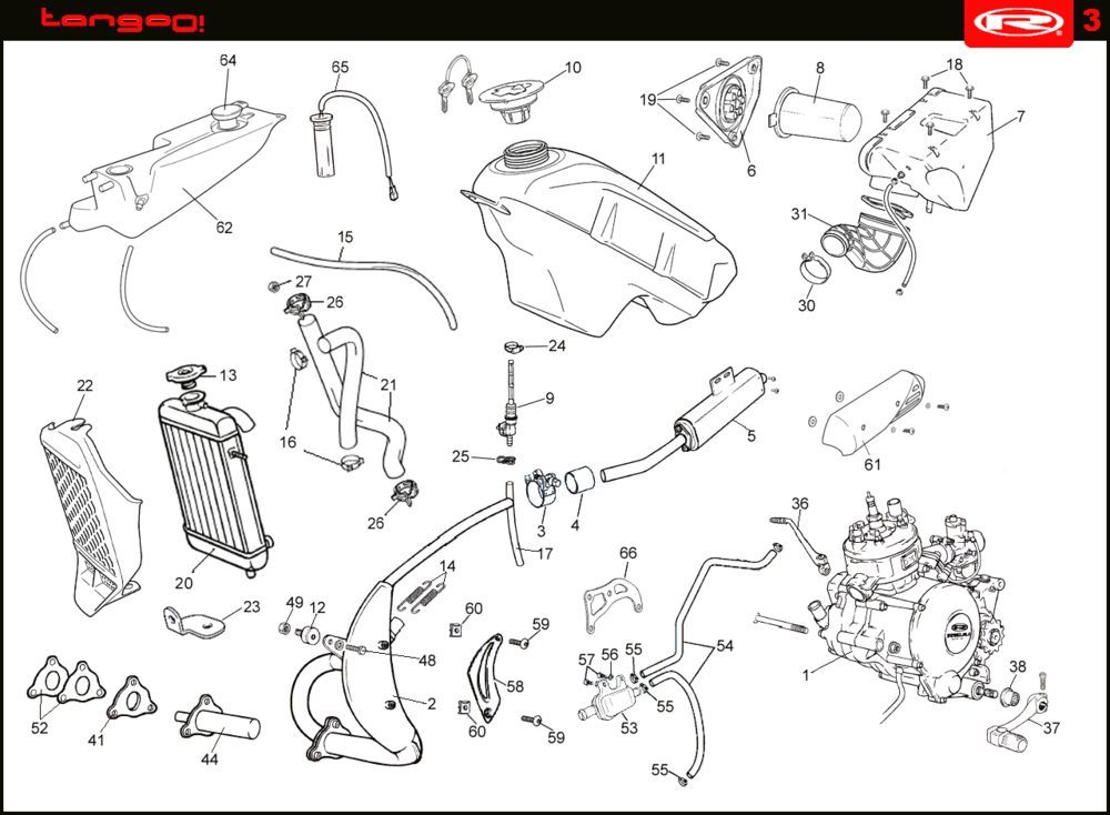 Cooling- Fuel tank- Exhaust Rieju Tango orange 2008 2-stroke
