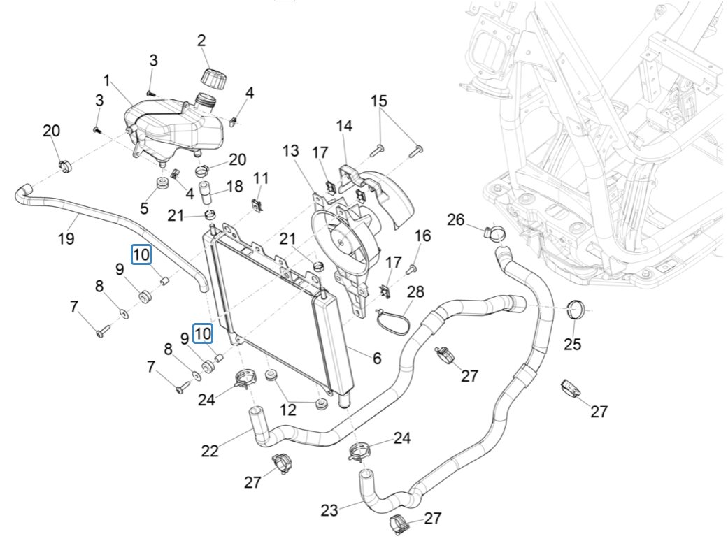 Piaggio Beverly 300 4T 4V HPE ABS E5 2021-2022 Cooling System (EMEA)