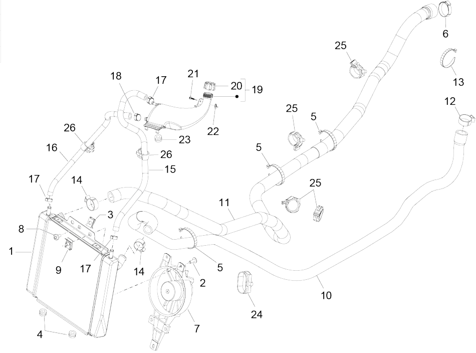 Piaggio MP3 350 Maxi sports E4 ABS 2018-2020 cooling system (EMEA)