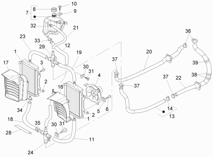 Cooling system Vespa GTS 250 ie 2005-2016 (without ABS)