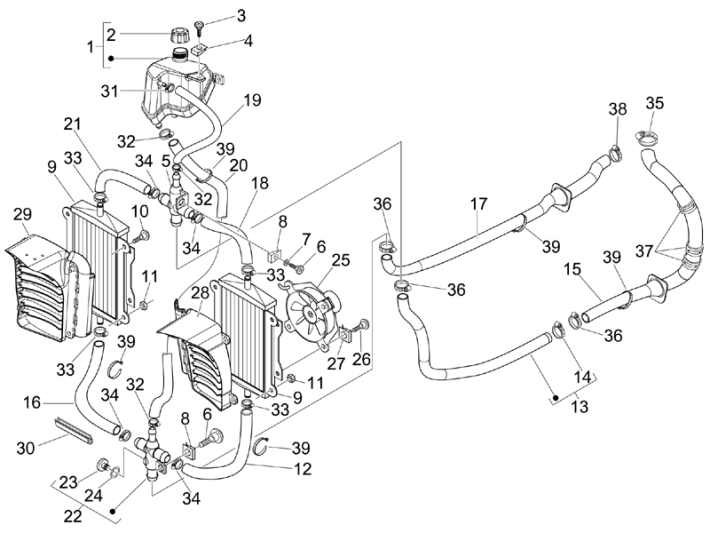 Cooling system Vespa GTS 300 ie 2008-2016 (with and without ABS)