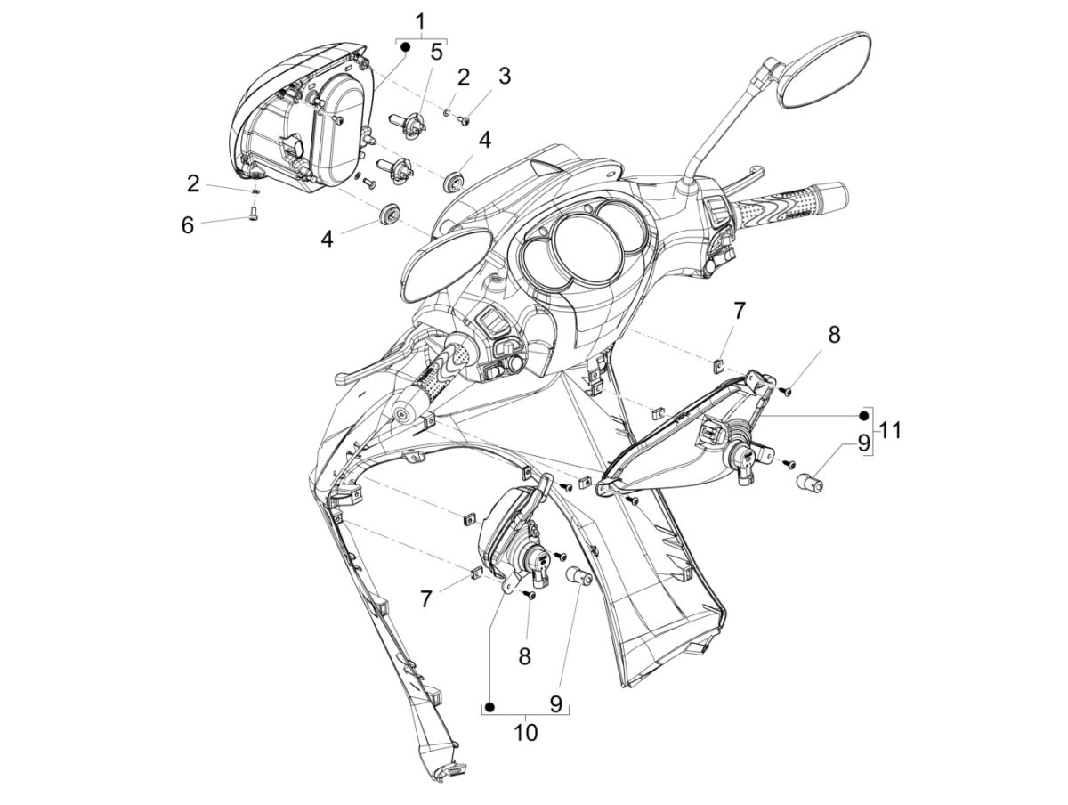 Headlight - indicators Piaggio Beverly 300 IE ABS E4 2016 - 2020 (EMEA)