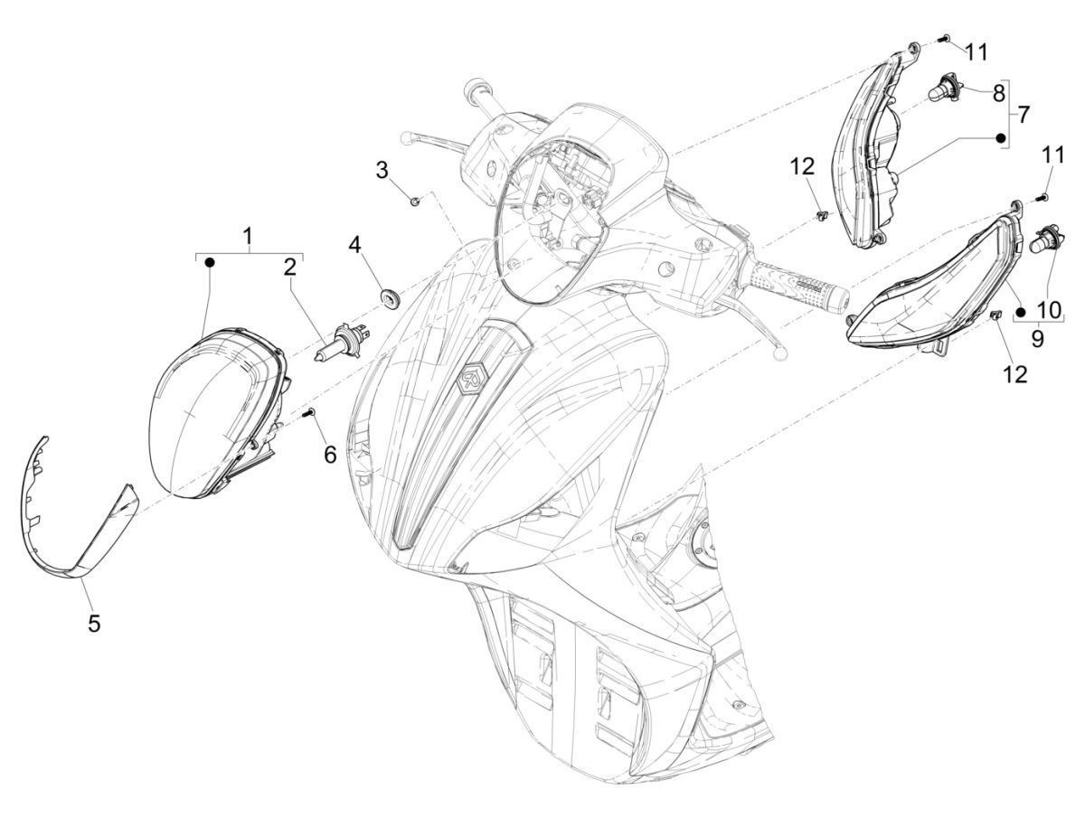 Headlight - indicators Piaggio Medley 125 4T IE ABS E4 2016-2019 (EMEA)