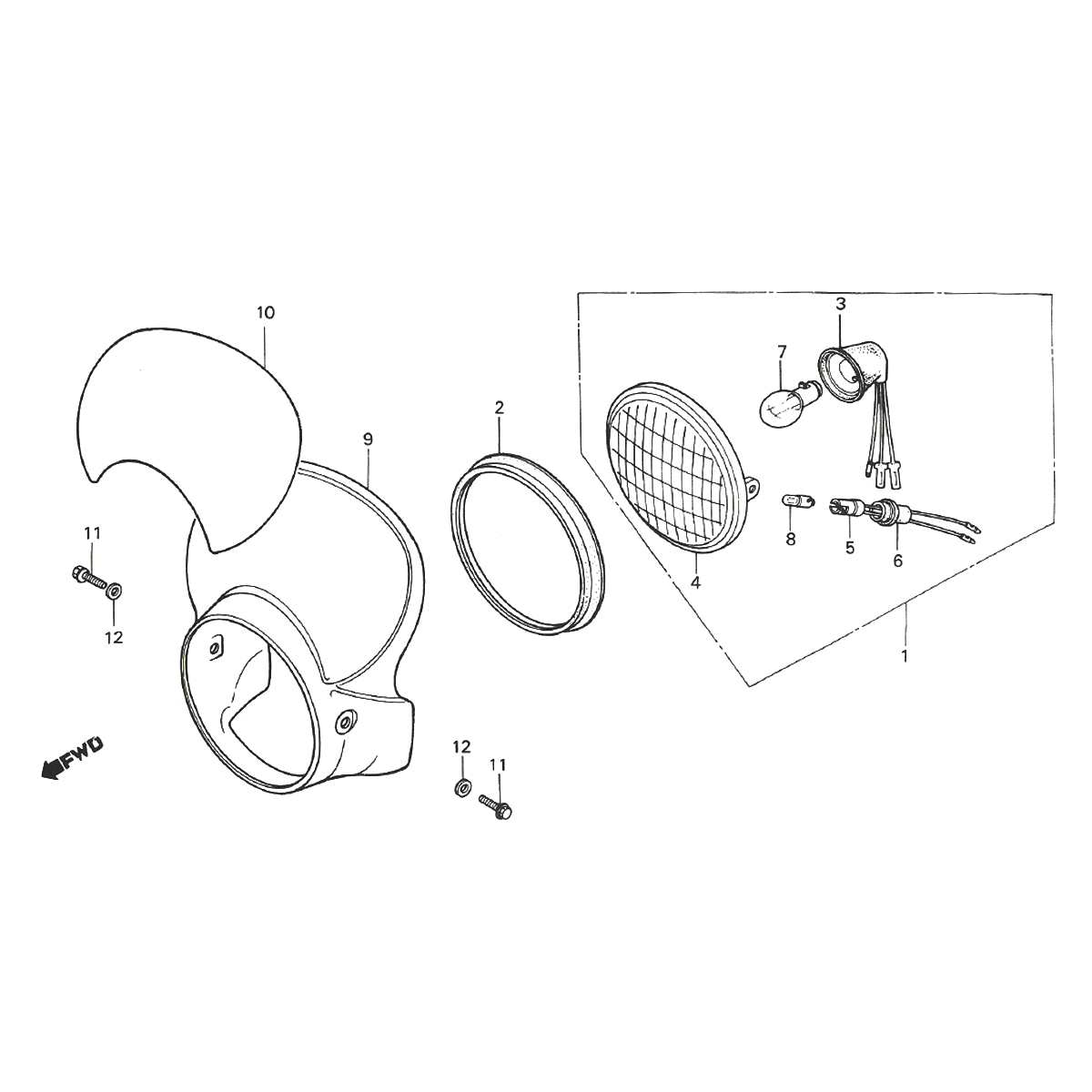 Honda MTX 50 headlight and headlight spoiler