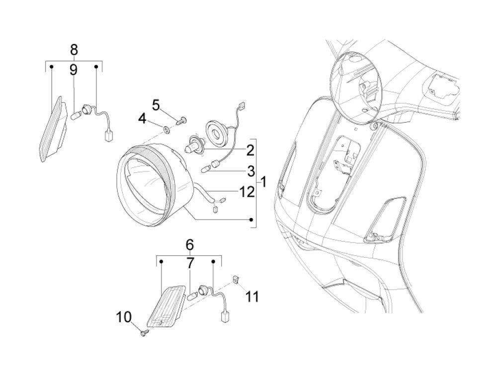 Headlight Vespa Lx 25km 4-stroke 2-valve