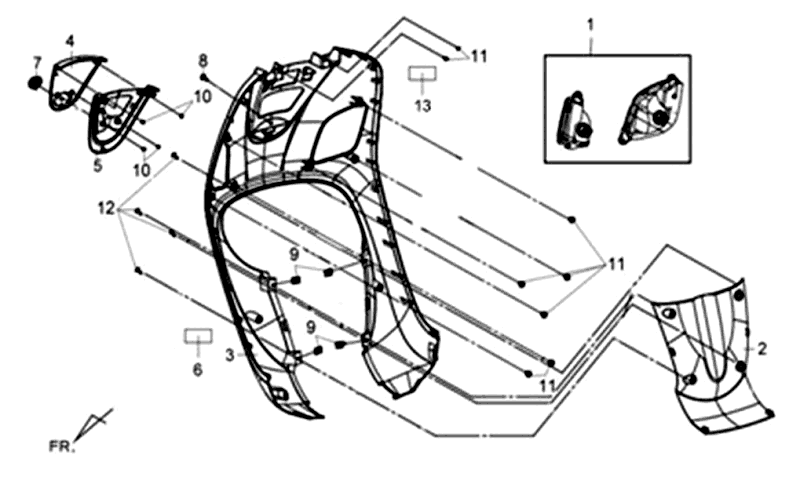 Headlight Front plate Sym Fiddle III (S880S WH006) silver white
