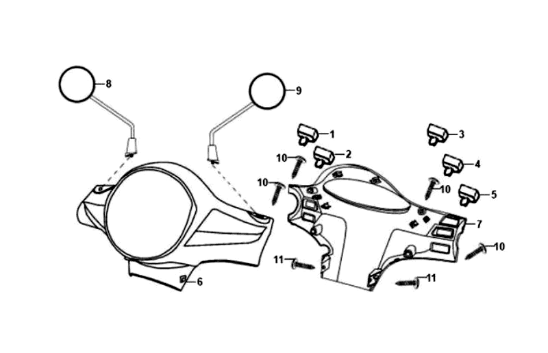 Headlight Cover Mirrors Switches Sym Fiddle Black BK5560