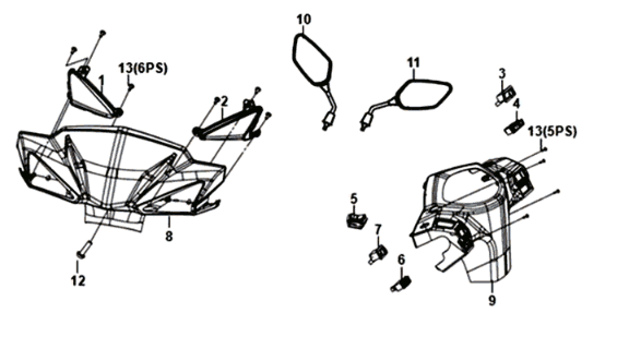 Koplampkap / spiegels / schakelaars Sym Orbit III 125I E4 RED (R-010CA)