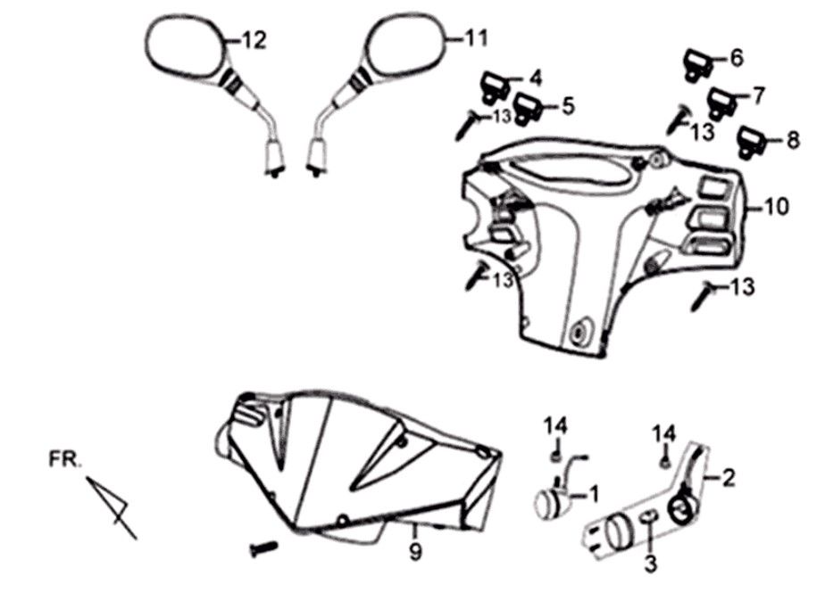 Koplampkap/ spiegels/ schakelaars Sym XPRO 50 4-takt AC Euro 4 Black (BK-5560S)