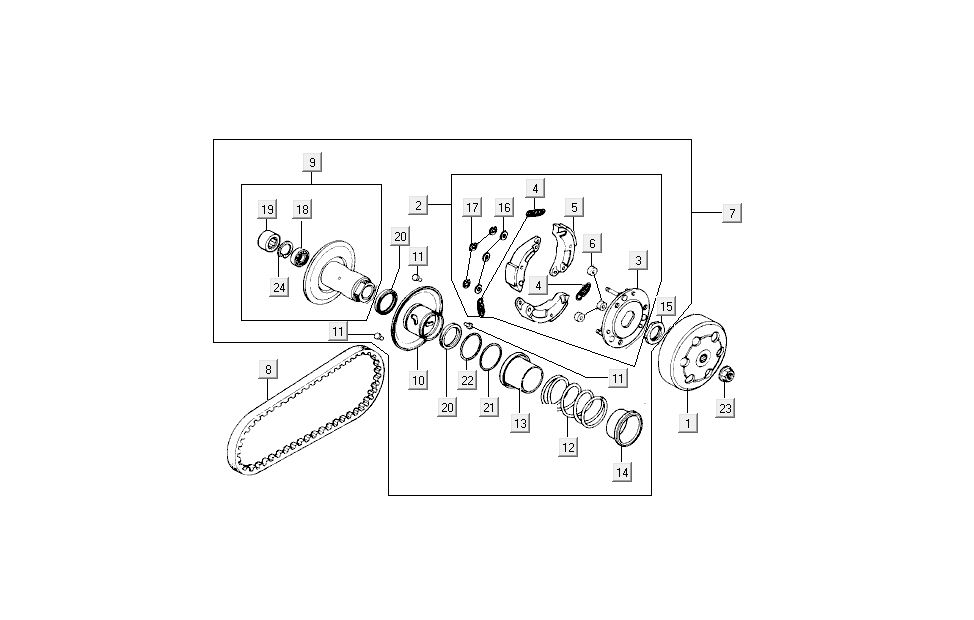 clutch v-belt Kymco Super9 AC 2-stroke nm yellow - black