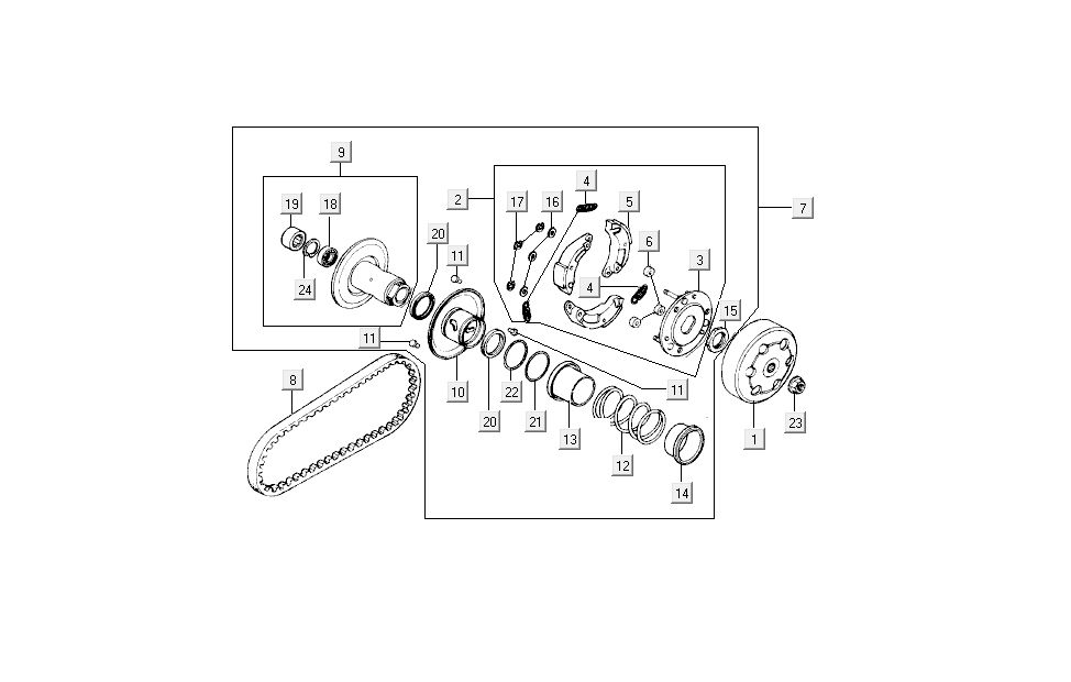 Clutch-V belt Kymco Dink AC 2-stroke Silver