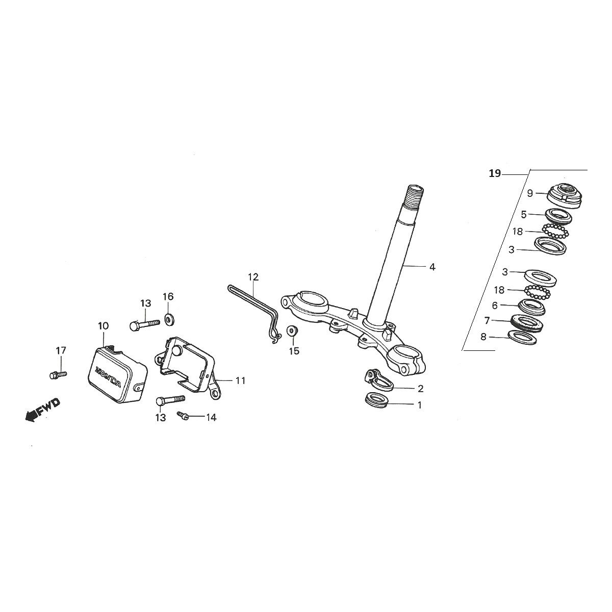 Crown Piece - Honda MTX 50 Handlebar-head bearing set