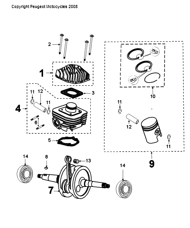 Crankshaft and Cylinder Peugeot Citystar 50 Black