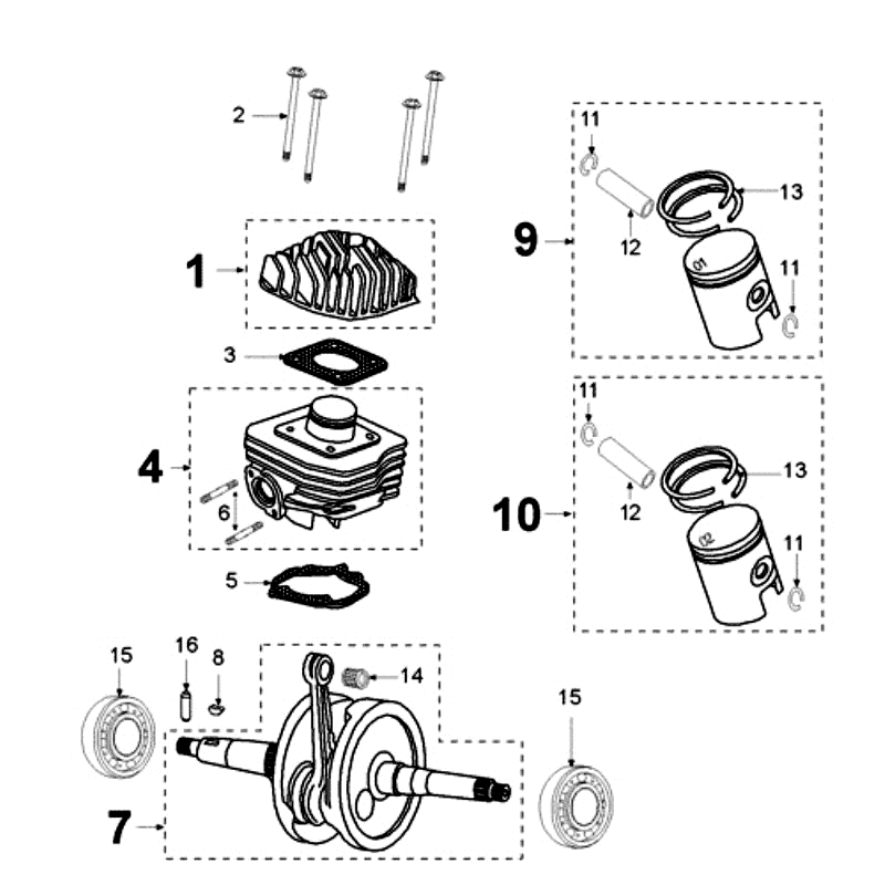 Crankshaft and Cylinder ALU Peugeot Ludix 10 Black