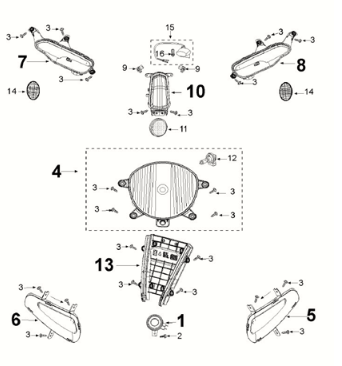 Light- turn signal - horn Peugeot Django 125 EFI E5 2021-2022
