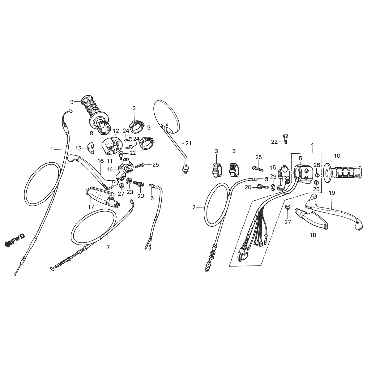 Brake levers - Grips - Mirrors - Honda MTX 50 cables