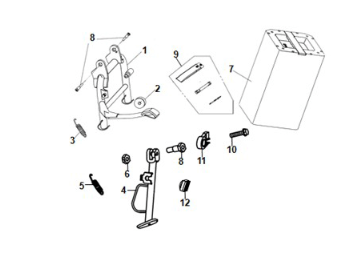 Main stand - side stand - battery assy Sym E-Fiddle