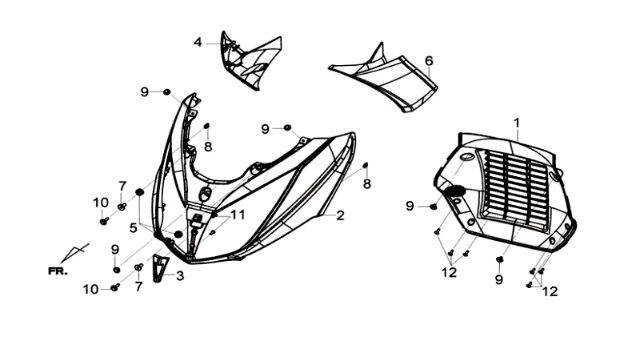 Front plate/ blinkers/inner leg shield Sym Joymax 125I ABS Matt Grey (GY-7450U)