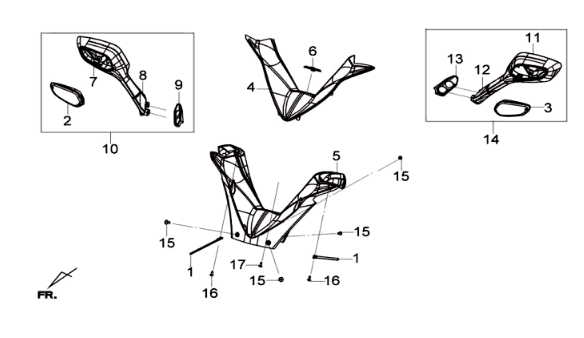 Handlebar wheel cover + mirror set Sym Joymax 125I ABS Matt Grey (GY-7450U)