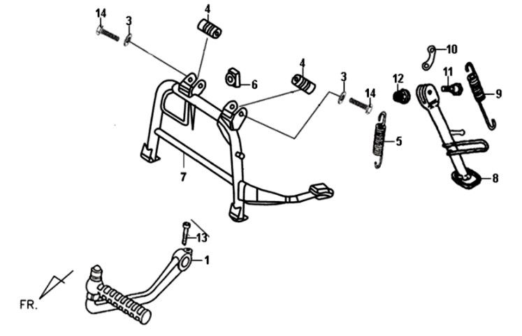 Middenstandaard - zijstandaard - kickstarter pedaal Sym Fiddle II