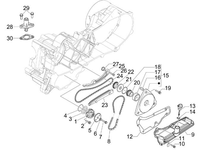 Oil pump Vespa Primavera 25km 4-stroke 2-valve