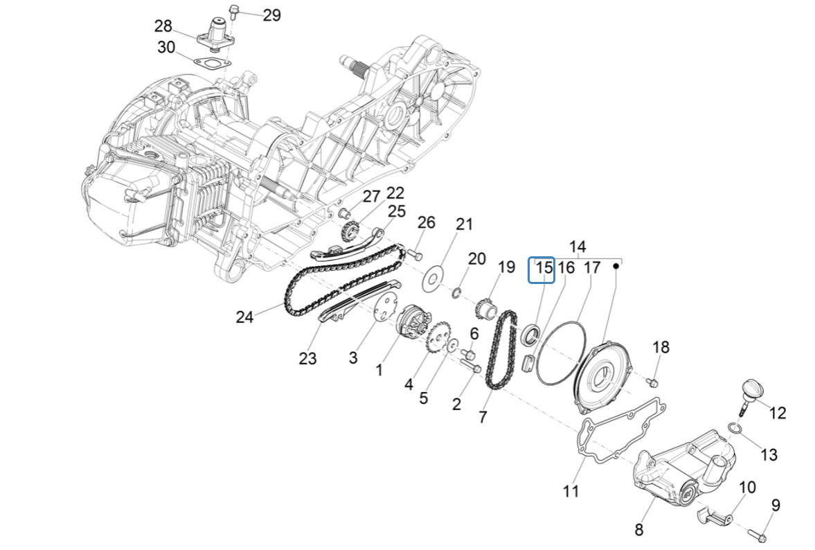 Distribution - Vespa Sprint 4-stroke 3-valve oil pump (euro5 injection IGET)