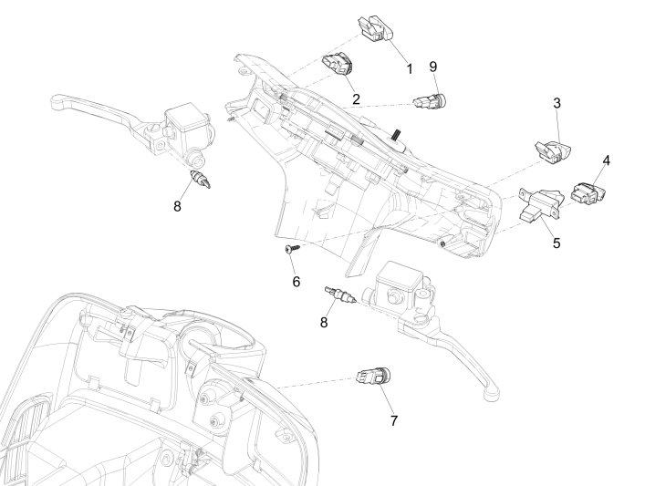 Diverters - Switches - Push Buttons Vespa GTS 250 ie 2005-2016 (without ABS)