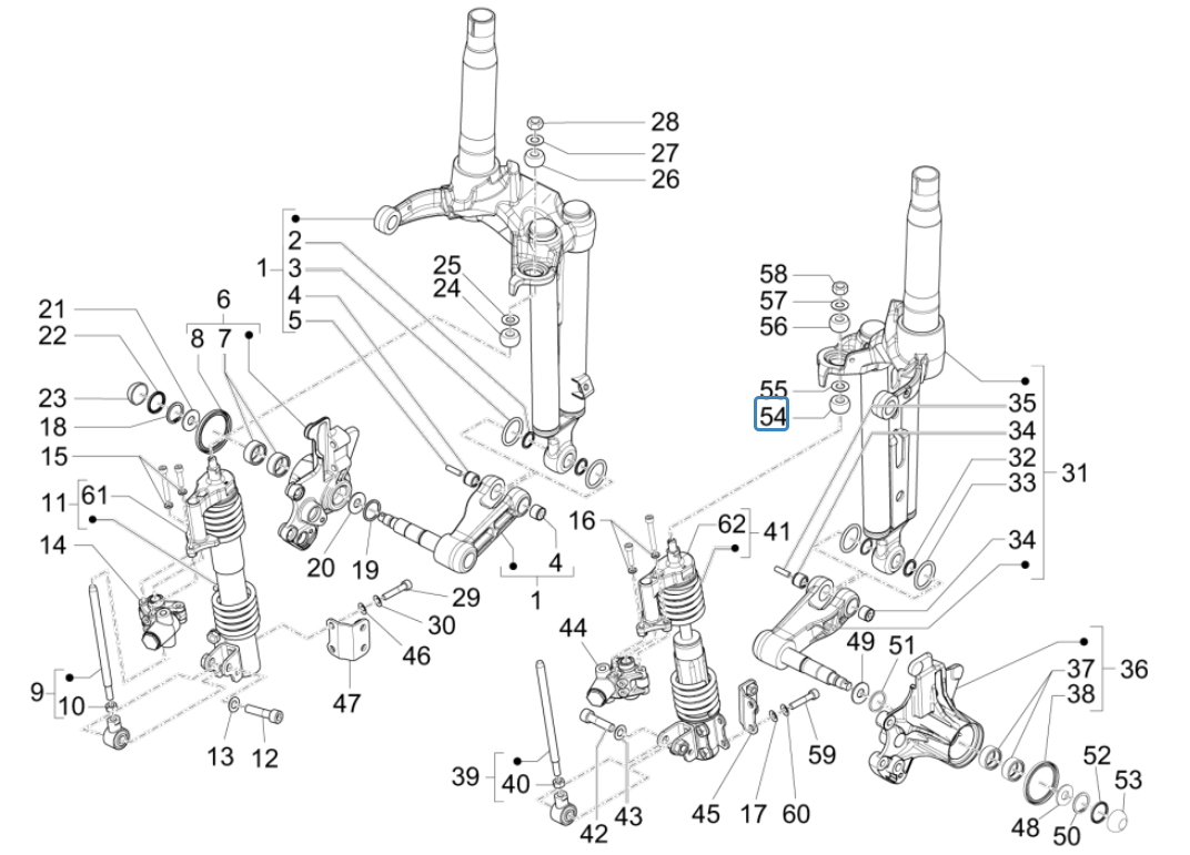 Front fork parts (Mingxing) Piaggio MP3 350 Maxi sport E4 ABS 2018-2020 (EMEA)