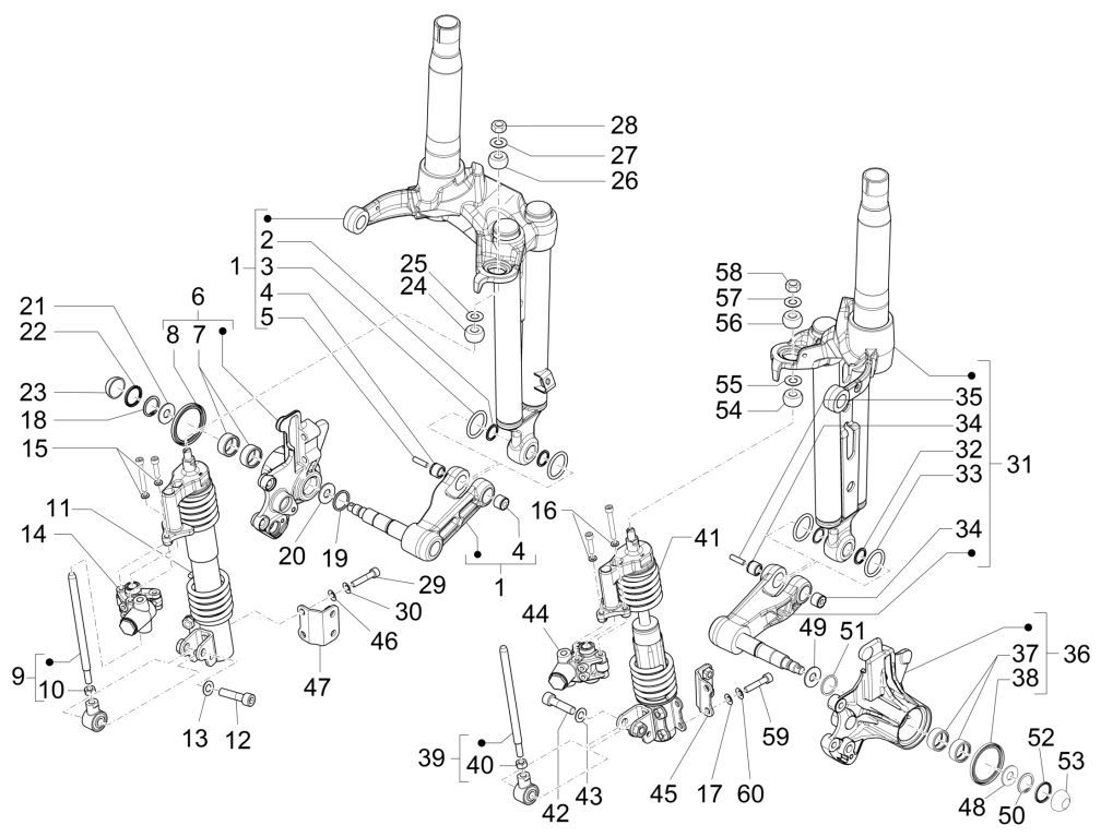 Front Fork Parts (Mingxing) Piaggio MP3 300 HPE/300 HPE SPORT E5 ABS 2020-2022 (EMEA)