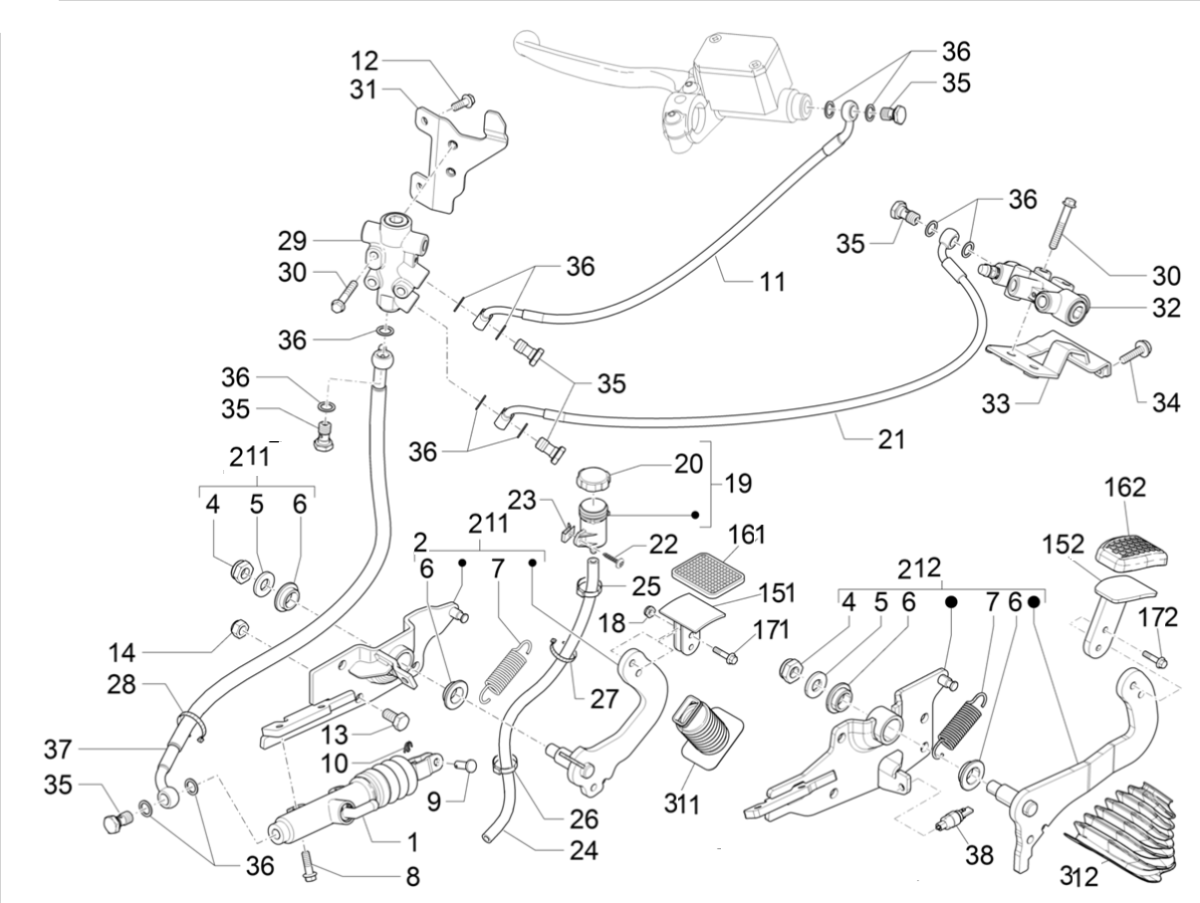 Pedals - handles Piaggio MP3 350 MAXI Sport E4 ABS 2018-2020 (EMEA)
