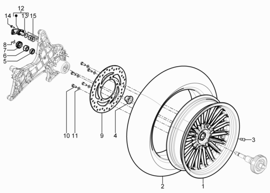 Piaggio Beverly 125 RST 4T 4V IE E3 2010-2015 rear wheel (EMEA)